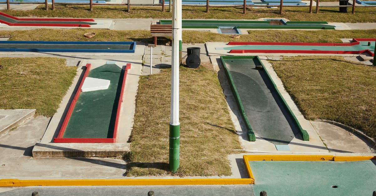 Is Geometry dash Robtops only game? - From above of small dark green tracks for mini gold surrounded by multi colored curbs and lawns in sunlight