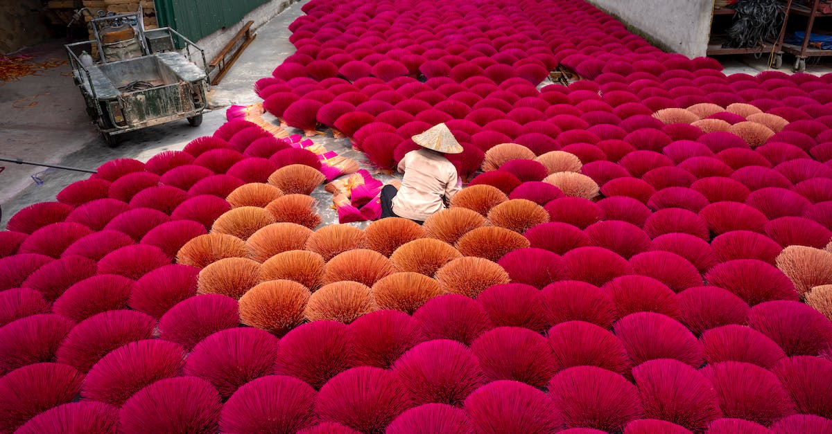 Is it possible to create a Villager who sells pufferfish? - From above of unrecognizable woman squatting down and arranging colorful incense sticks in Vietnam village in daytime