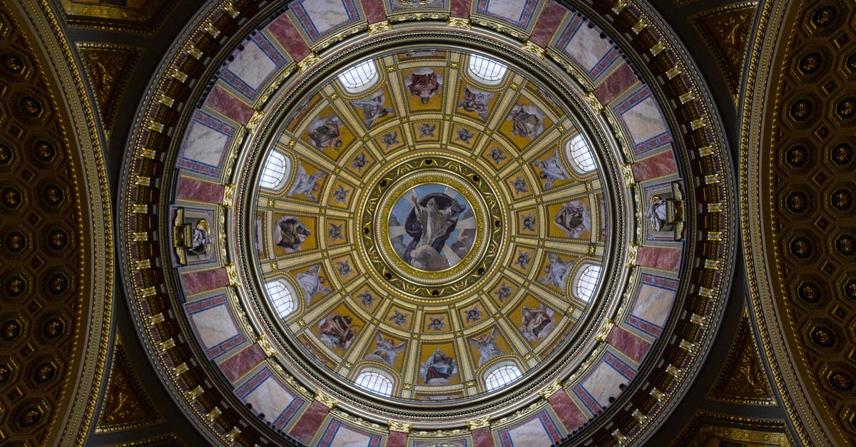 Is it possible to leave the Revolt against Roman Holy Empire? - From below majestic interior ornamental dome of St. Stephen Basilica with religious paintings and mosaic elements located in Budapest