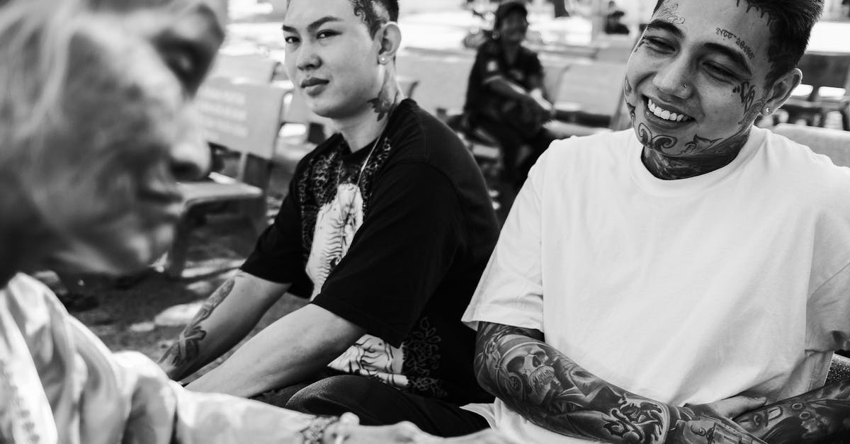 Is the character deck common or individual? - Cheerful tattooed Asian men communicating with elderly woman