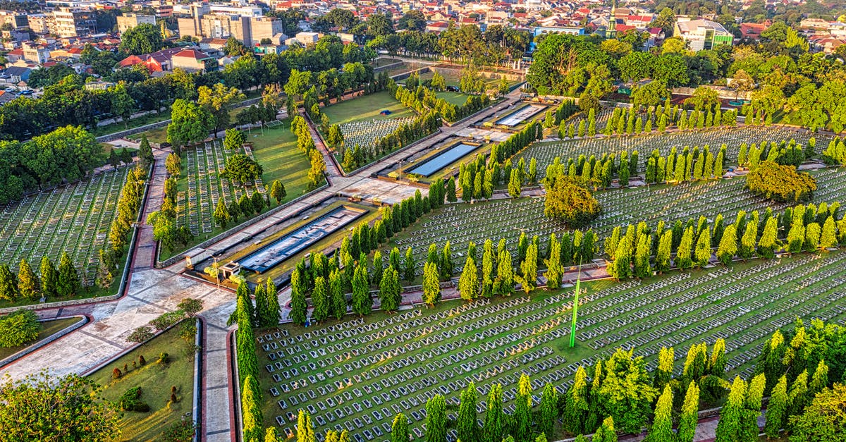 Is there a setting for slowly killing units that are outside a city or military base? - Drone view of main heroes cemetery with gravestones and alley surrounded by green trees located in Kalibata city with residential buildings
