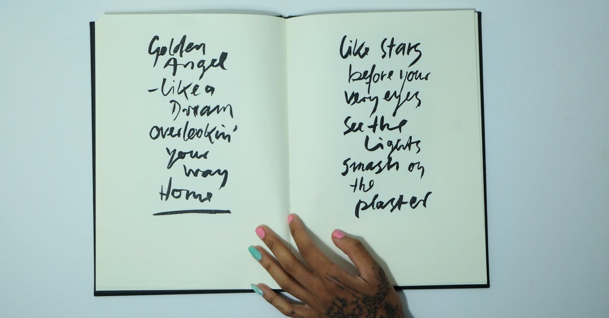 Is there a way to Edit a specifics word in a Tell Raw Command? - Crop woman with opened notebook with inscriptions