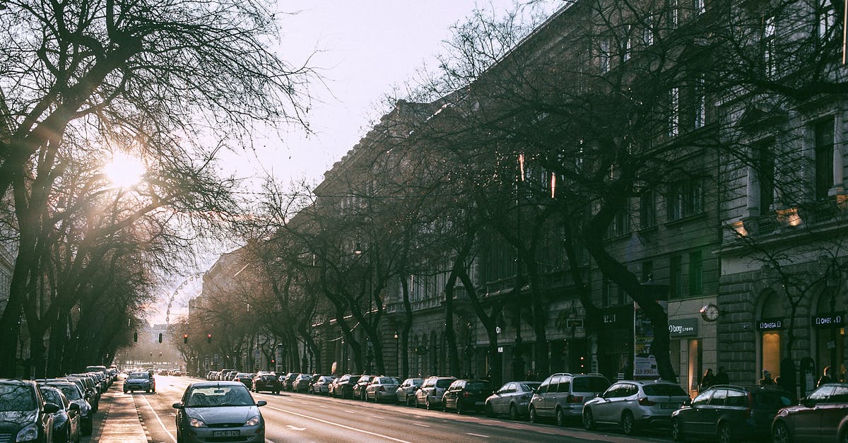 Is there a way to make a kill shooting through a tank window? - Cars driving on asphalt road between parked automobiles and residential houses in modern city district with sun shining through tree branches