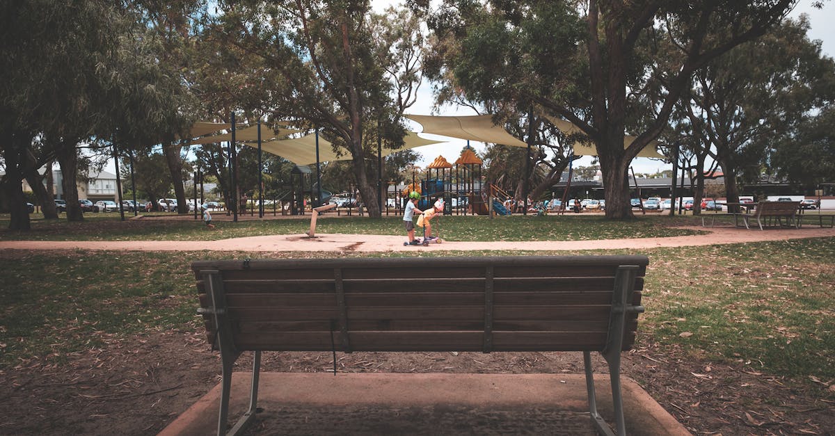 Is there a way to play expansions in offline mode? - Wooden bench in park with playing kids