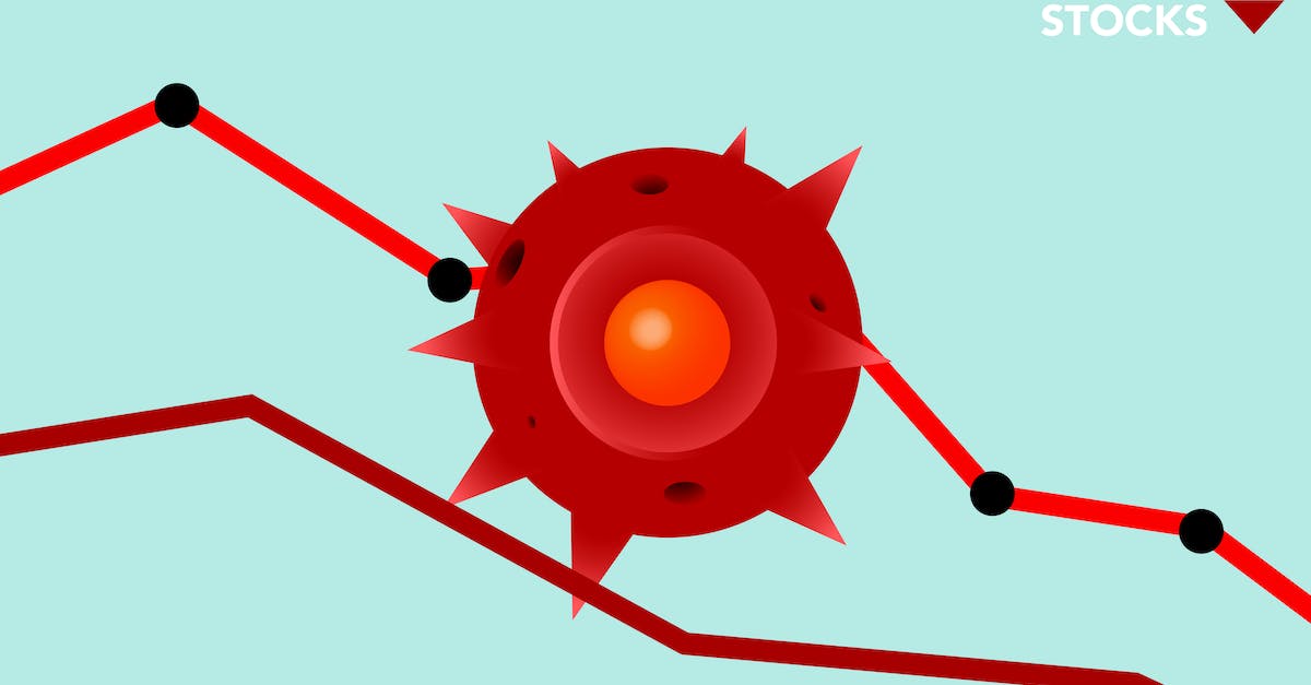 Is there a way to reduce the risk of a disaster? - Vector image of red Covid virus against decreasing line graph on blue background Is there a way to reduce the risk of a disaster? - Vector image of red Covid virus against decreasing line graph on blue background
