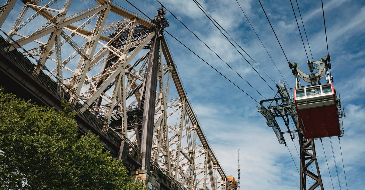 Is there any way to move a brahmin away from a feed trough? - Low angle modern ropeway with observation cabin moving along cabin bridge against blue sky