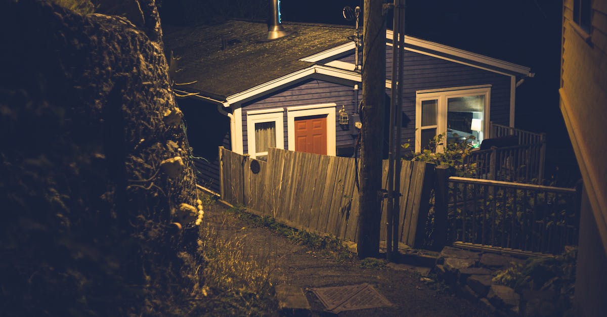 Last night, all the villagers disappeared from the village - From above of small cozy wooden house illuminated by street lamp and located in countryside at night time