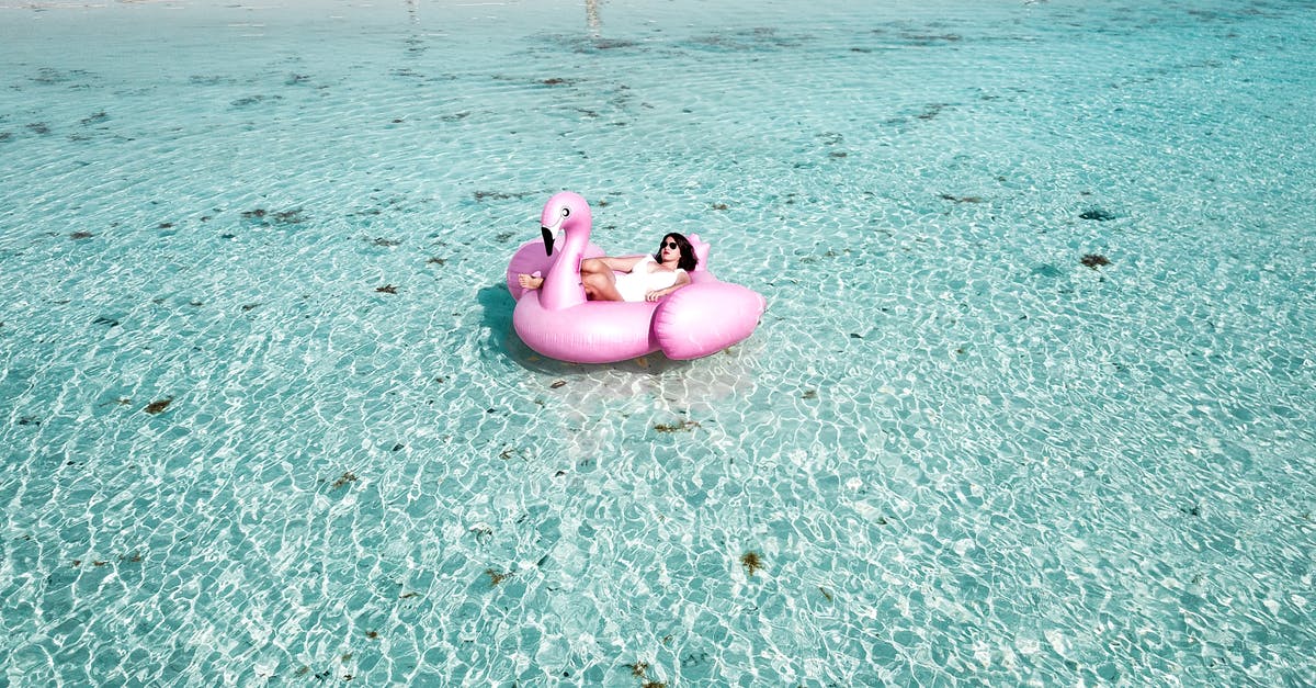 Laying Lophids Low - Woman Lying on Pink Flamingo Bouy on Body of Water Laying Lophids Low - Woman Lying on Pink Flamingo Bouy on Body of Water