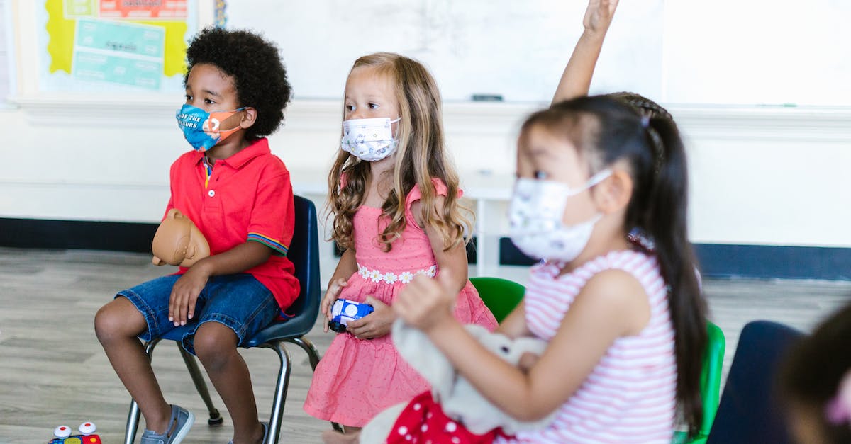 Learning new racial motifs - Preschooler Wearing Face Mask at School Learning new racial motifs - Preschooler Wearing Face Mask at School