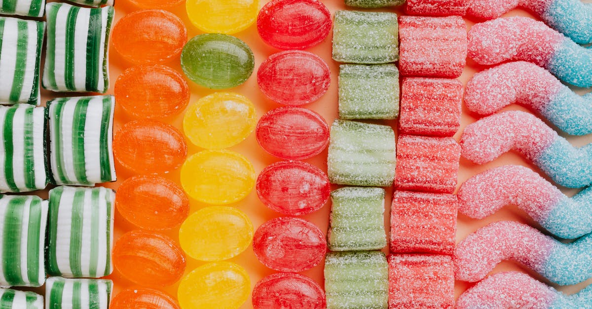 Limit on how many candies you will receive? - Set of delicious jelly and caramel sweets arranged in lines by type Limit on how many candies you will receive? - Set of delicious jelly and caramel sweets arranged in lines by type