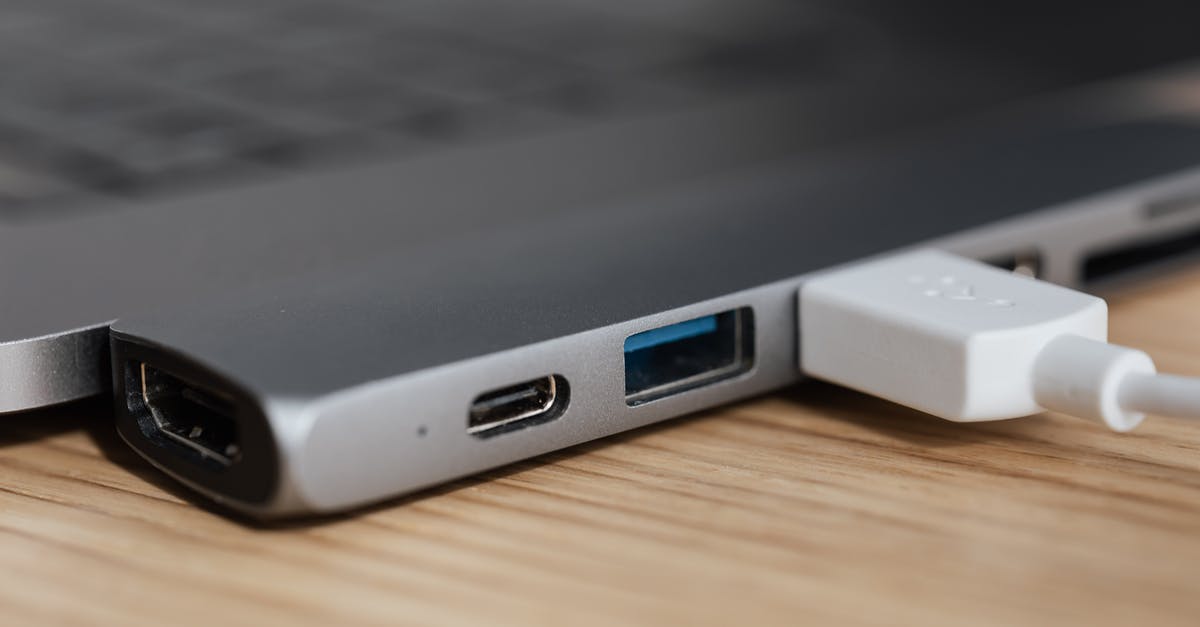 Mayflash Gamecube adapter LR triggers always on - USB type c multiport adapter with plugged white cable connected to modern laptop Mayflash Gamecube adapter LR triggers always on - USB type c multiport adapter with plugged white cable connected to modern laptop
