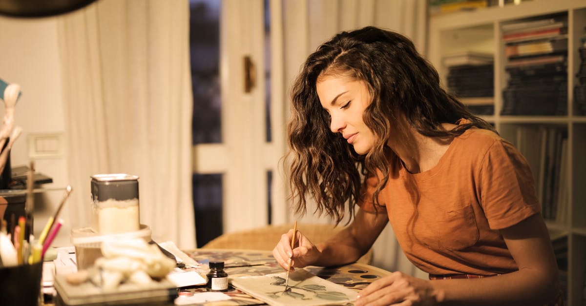 Meaning of fourth option when selecting furniture in room? - Young woman painting on paper at workplace