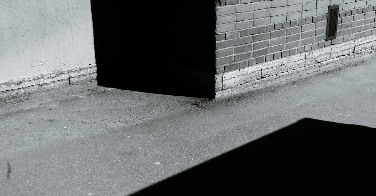 Minecraft Empty Chests Command Block - Black and white exterior of house located on street near asphalt road with brick and cement walls and shade in corner in daytime