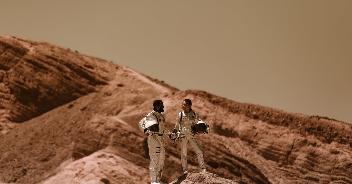 Missing buttons, options and astronauts in Kerbal Space Program - A Couple in Space Suit Standing on a Rock Formations while Holding Hands