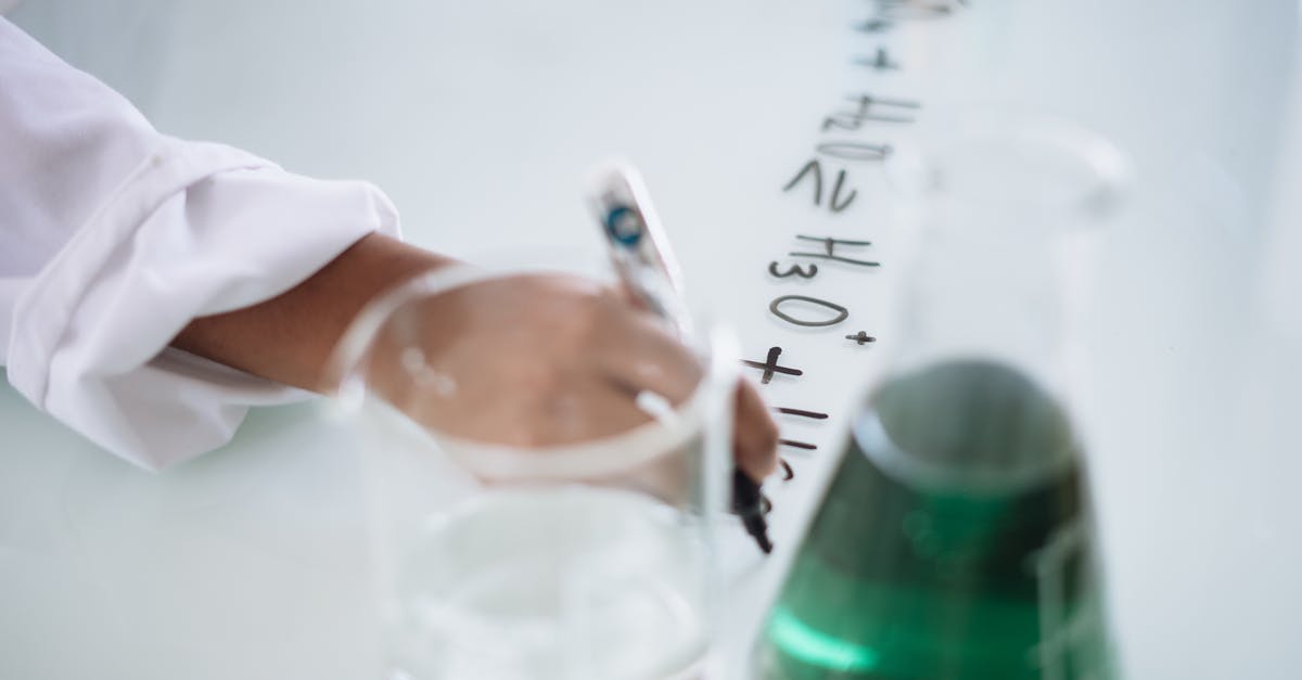 Mob Health Check [duplicate] - Body part of unrecognizable scientist in white uniform writing down formula after providing chemical research with fluid in flask during science lesson in university