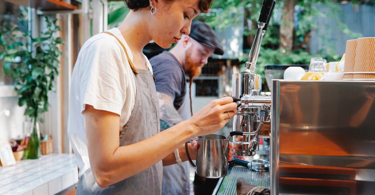 My duplicates aren't using my pitcher pump - Young woman in apron using coffee machine My duplicates aren't using my pitcher pump - Young woman in apron using coffee machine