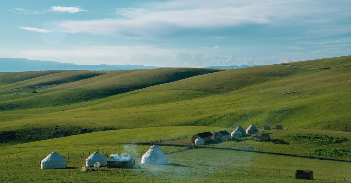 No pokemon in remote rural areas? [duplicate] - Picturesque view of small settlement with yurts in hilly area on sunny day on background of blue sky
