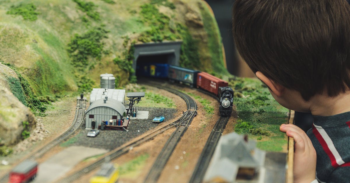 Play station Plus account on 2 PS4 - Back view of preschool boy with dark hair playing with toy train railway model while carriage passing through tunnel Play station Plus account on 2 PS4 - Back view of preschool boy with dark hair playing with toy train railway model while carriage passing through tunnel