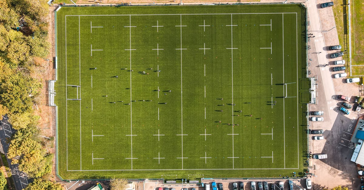 Player growth in career mode - Aerial view of unrecognizable people playing rugby on well groomed green field on sunny day in countryside Player growth in career mode - Aerial view of unrecognizable people playing rugby on well groomed green field on sunny day in countryside