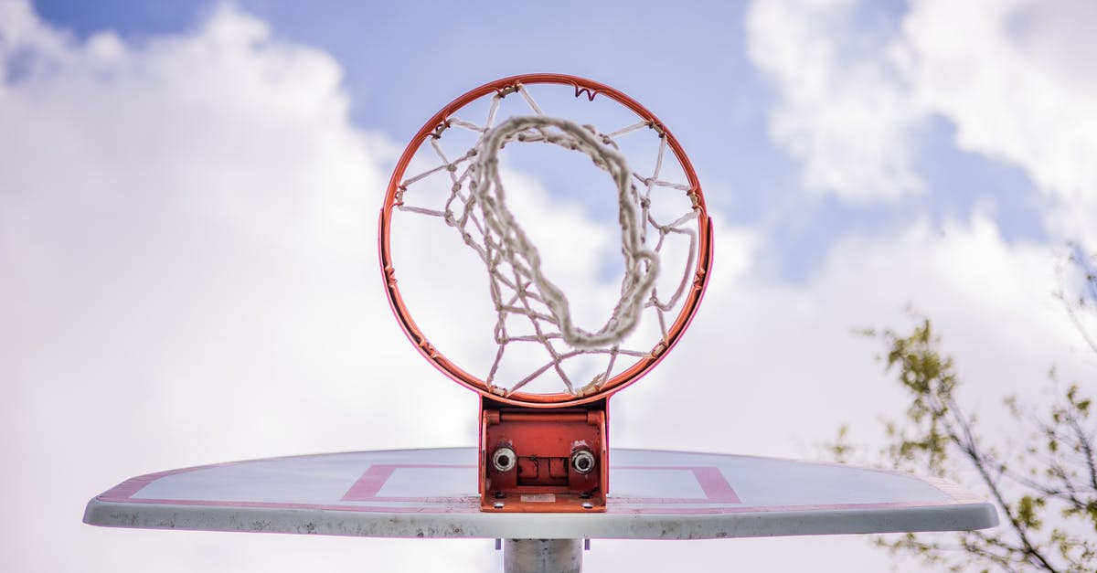 Player growth in career mode - Low angle of modern basketball hoop on backboard against cloudy sky on sports ground Player growth in career mode - Low angle of modern basketball hoop on backboard against cloudy sky on sports ground