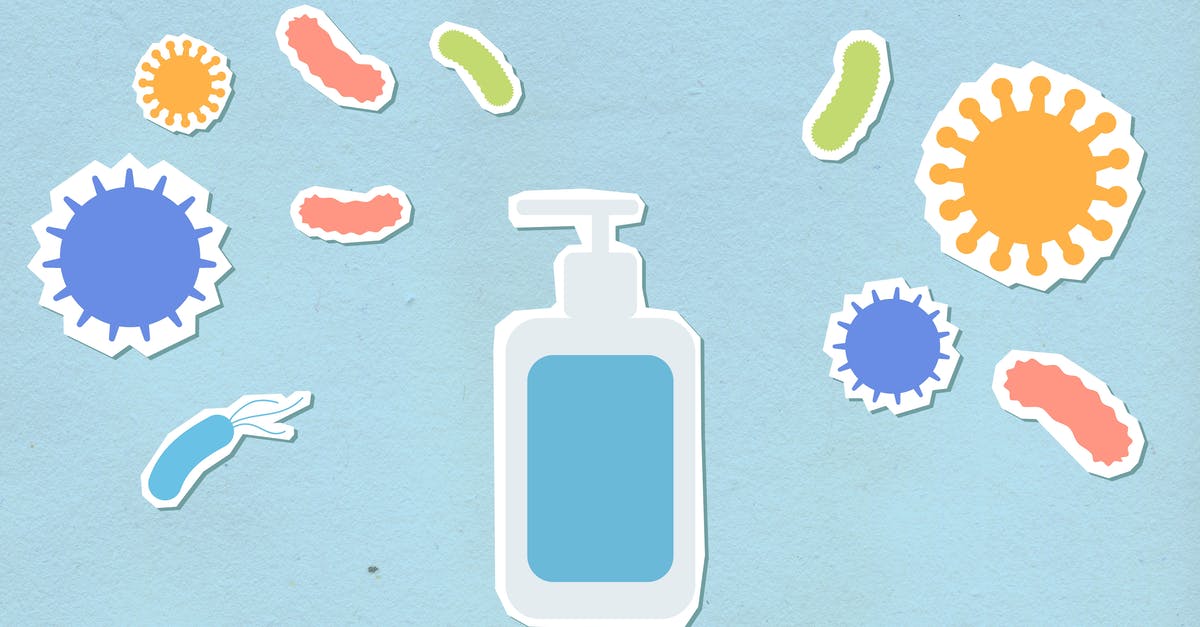 Preventing the spread of infection - Paper cutout of medical antiseptic for health care on blue background with various types of viruses during dangerous disease outbreak