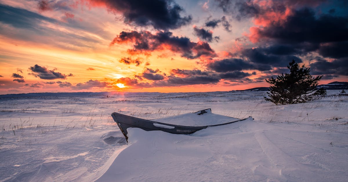 Recovering lost cloud savegames after changing the HDD on x360 - Picturesque scenery of wooden boat covered with snow in vast terrain under dark clouds on sundown sky