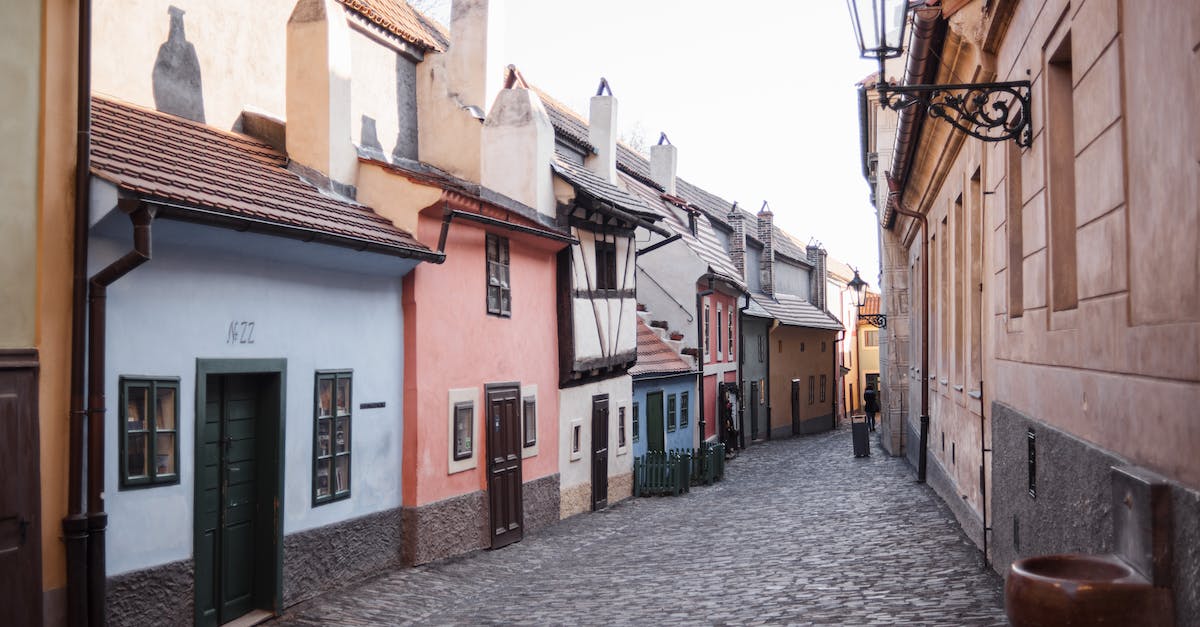 Second District Roof door is locked? - Cobblestone street between old residential house exteriors in town