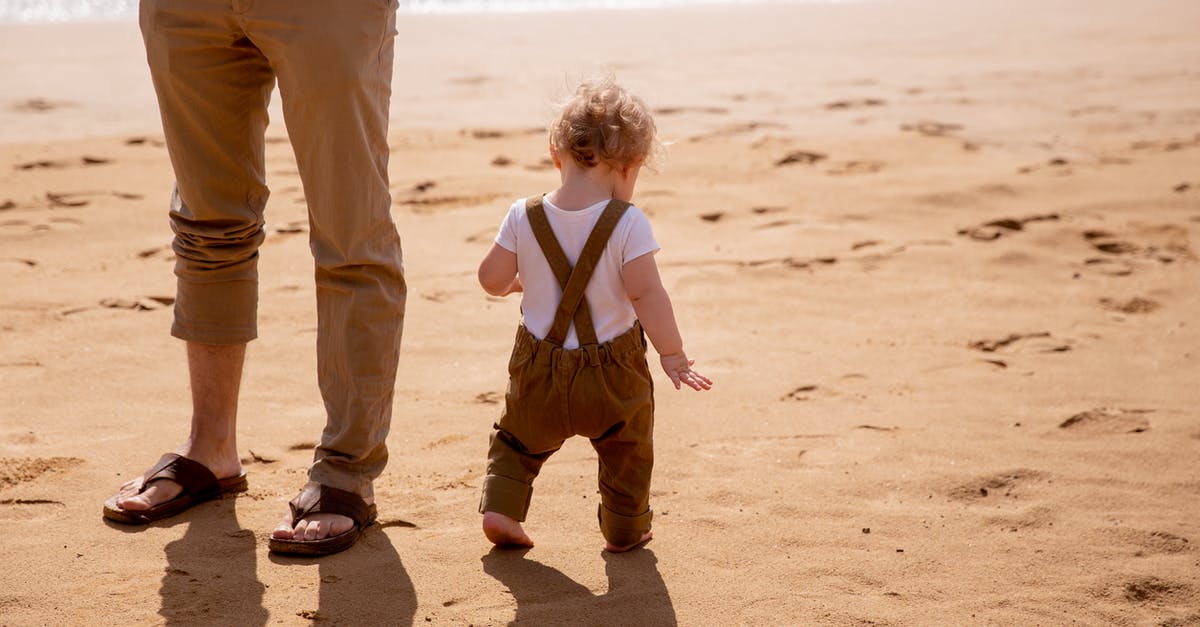 Send baby villagers through flowing water into soul sand elevator - Anonymous dad looking after small kid carefully stepping on sandy beach in sunny day Send baby villagers through flowing water into soul sand elevator - Anonymous dad looking after small kid carefully stepping on sandy beach in sunny day