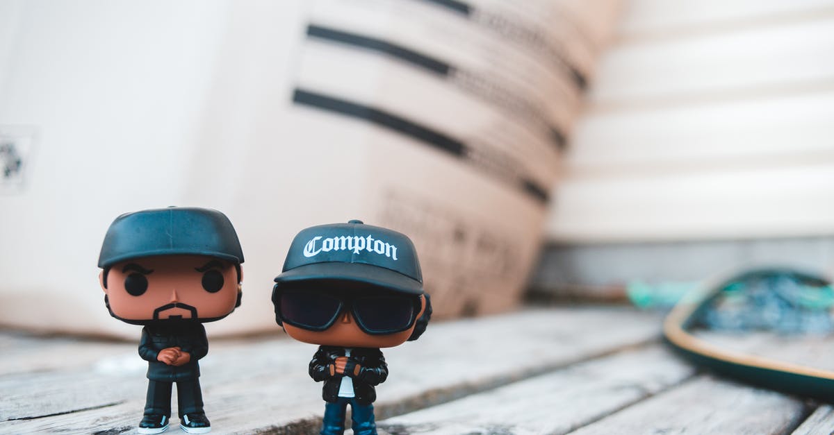 Shortcut to select a character - Trendy rappers toys in stylish outfits and caps placed on wooden table on sunny day