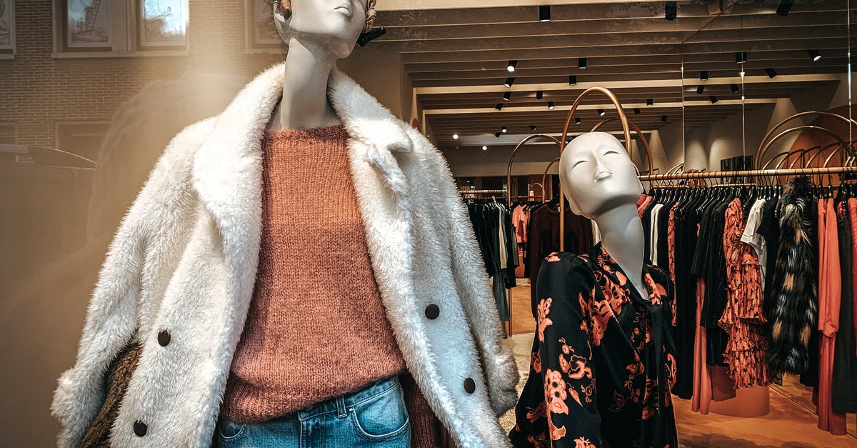 Should I sell all Spritnite materials to the Magic Consortium? - Through glass of clothes shop with mannequins in trendy clothes and stands with dresses