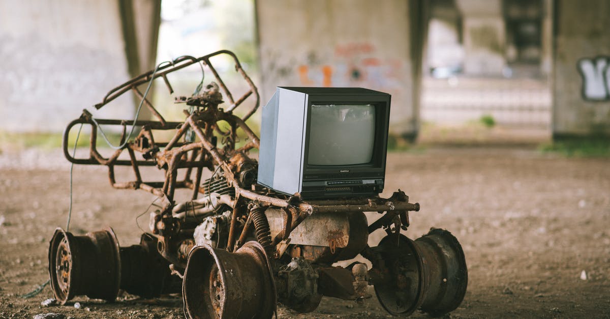 Smoke Screen vs Reflects Damage - Small black old fashioned television placed on rusty metal construction under stone bridge with graffiti on blurred background in street Smoke Screen vs Reflects Damage - Small black old fashioned television placed on rusty metal construction under stone bridge with graffiti on blurred background in street