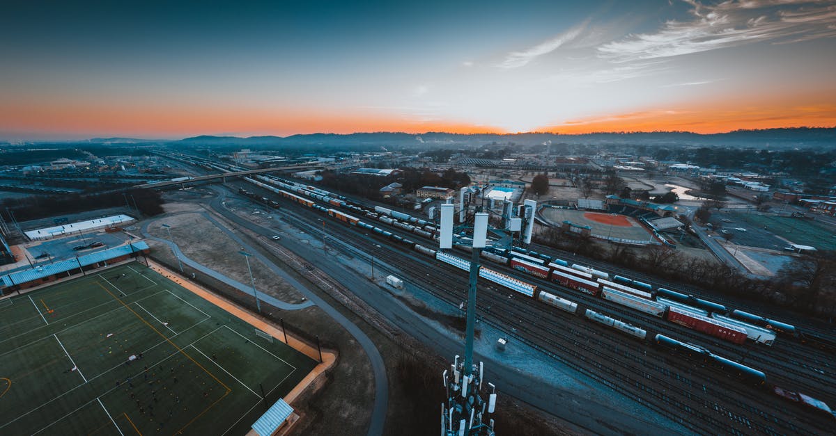 Starting Grounded Mode+ on The Last of Us - Aerial view of industrial district of Chattanooga city with green rugby fields and modern cell tower located near railroad tracks against sunset sky Starting Grounded Mode+ on The Last of Us - Aerial view of industrial district of Chattanooga city with green rugby fields and modern cell tower located near railroad tracks against sunset sky