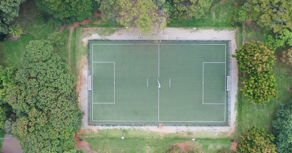 Steam - location and game censorship - Aerial view of empty football field in park Steam - location and game censorship - Aerial view of empty football field in park