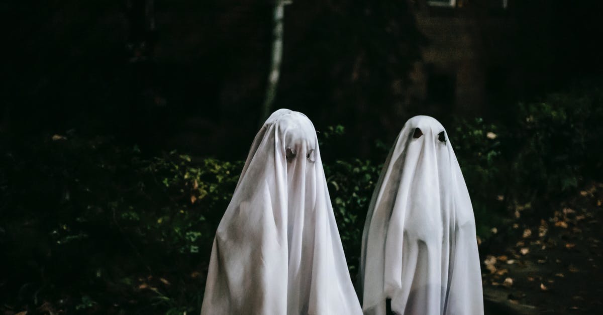 The Night Terror and Candy - Anonymous friends in phantom costumes with holes for eyes spending time together on Halloween night in city The Night Terror and Candy - Anonymous friends in phantom costumes with holes for eyes spending time together on Halloween night in city