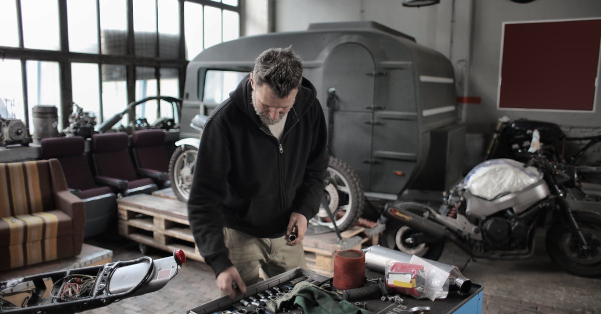 The Witcher I - Cannot beat Grand Master - Bearded adult mechanic in casual clothes checking tools while working with vehicle in workshop The Witcher I - Cannot beat Grand Master - Bearded adult mechanic in casual clothes checking tools while working with vehicle in workshop