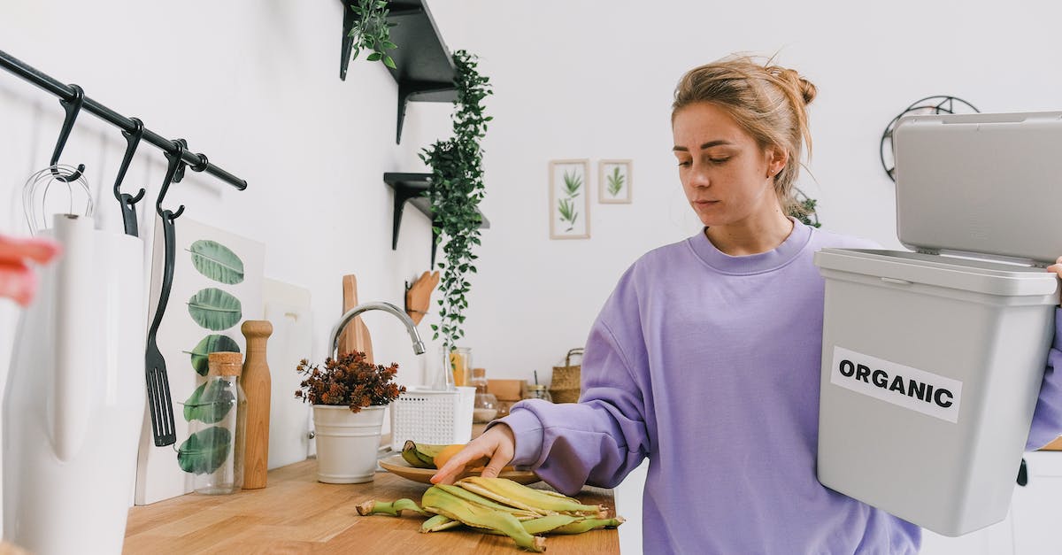 Trash Foods and Questions About It - Calm female sorting organic trash in kitchen in light room