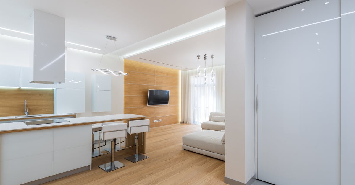 Trying to upgrade Premium Residential Zones to Luxury - Interior of contemporary spacious apartment with big kitchen zone and living room with TV and sofa Trying to upgrade Premium Residential Zones to Luxury - Interior of contemporary spacious apartment with big kitchen zone and living room with TV and sofa