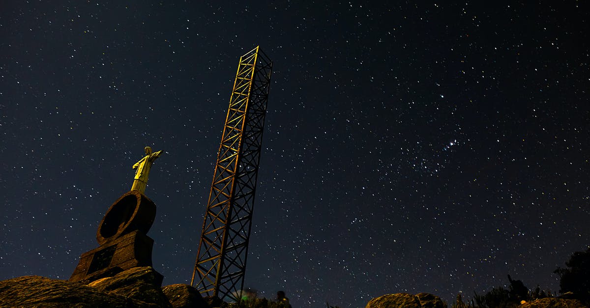Twinkle, twinkle little star, how I wonder which game you are? - From below of spectacular scenery of metal radio tower on background of night sky with stars