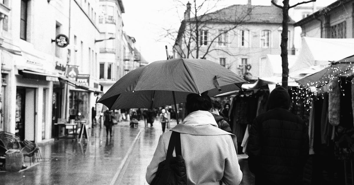Umbrella Walking Cane? - Grayscale Photo of a Person Holding an Umbrella While Walking Umbrella Walking Cane? - Grayscale Photo of a Person Holding an Umbrella While Walking