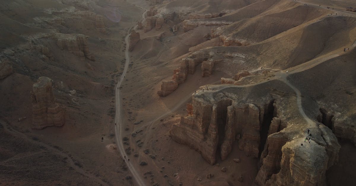Wasteland exploration - Drone Shot of Charyn Canyon National Park in Kazakhstan Wasteland exploration - Drone Shot of Charyn Canyon National Park in Kazakhstan