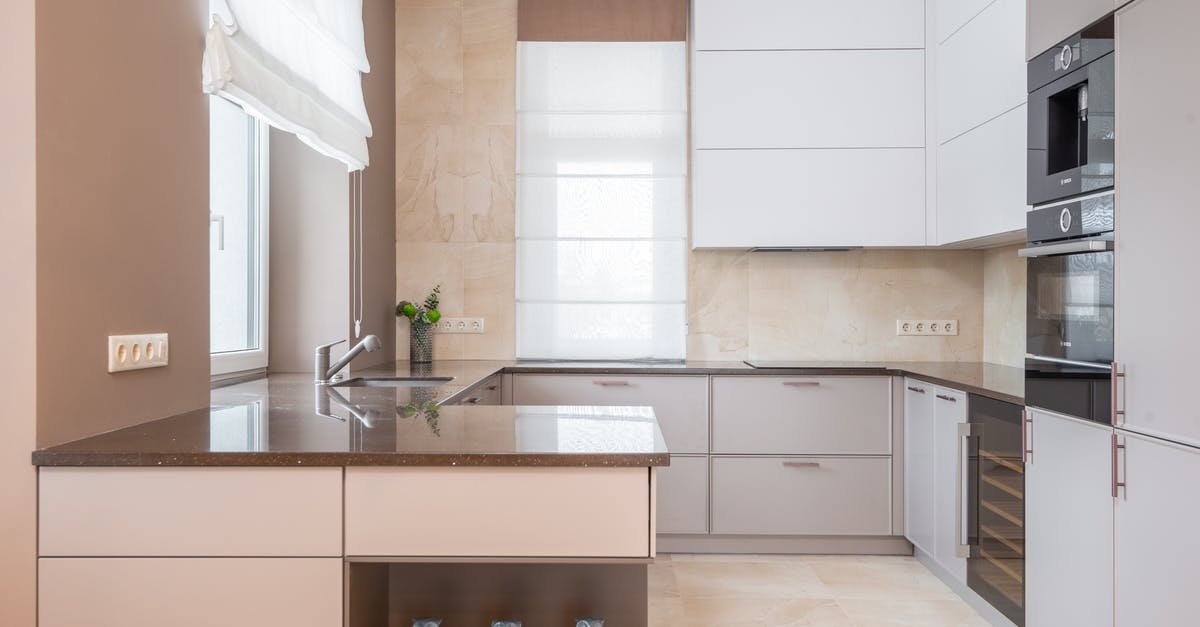 What's the advantage of a pre-built stove/fire/barrel? - Empty contemporary kitchen with beige walls and light floor tile furnished with minimalist cupboards with gray panels equipped with oven and built in appliances What's the advantage of a pre-built stove/fire/barrel? - Empty contemporary kitchen with beige walls and light floor tile furnished with minimalist cupboards with gray panels equipped with oven and built in appliances