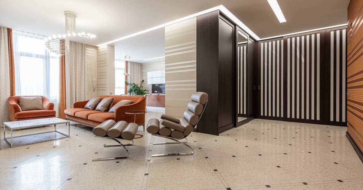 What's up with this double counter in Splat Zone mode? - Interior of modern flat with spacious corridor and comfortable seats in living room with kitchen counter in distance at home