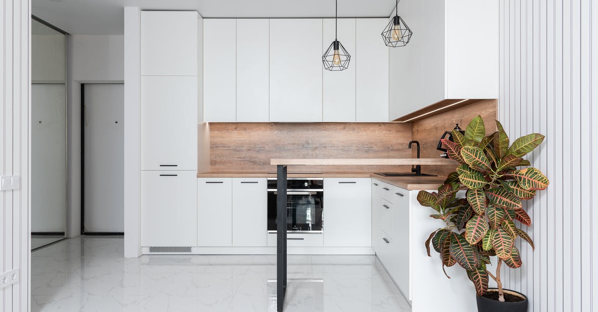 What contributes to extinguishing room fires faster? - Interior of contemporary white kitchen decorated with potted fire croton plant What contributes to extinguishing room fires faster? - Interior of contemporary white kitchen decorated with potted fire croton plant