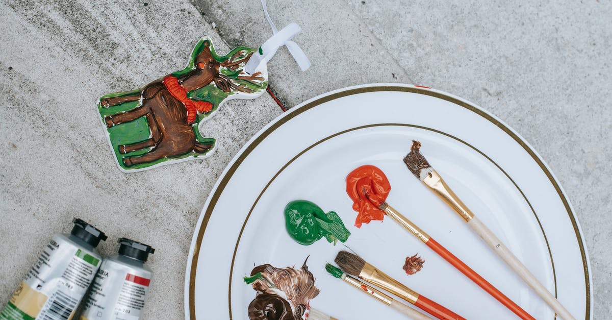 What different types of dye are there? [duplicate] - Flat lay of Christmas deer near tubes placed near plate with brushes and mixture of colorful paints