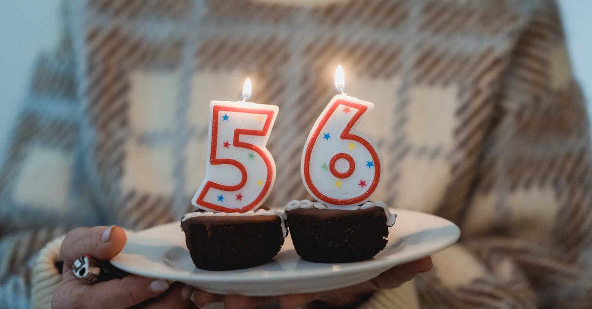 What do the numbers next to the flame represent? [duplicate] - Crop anonymous middle aged female with flaming decorative number candles on tasty chocolate desserts on birthday