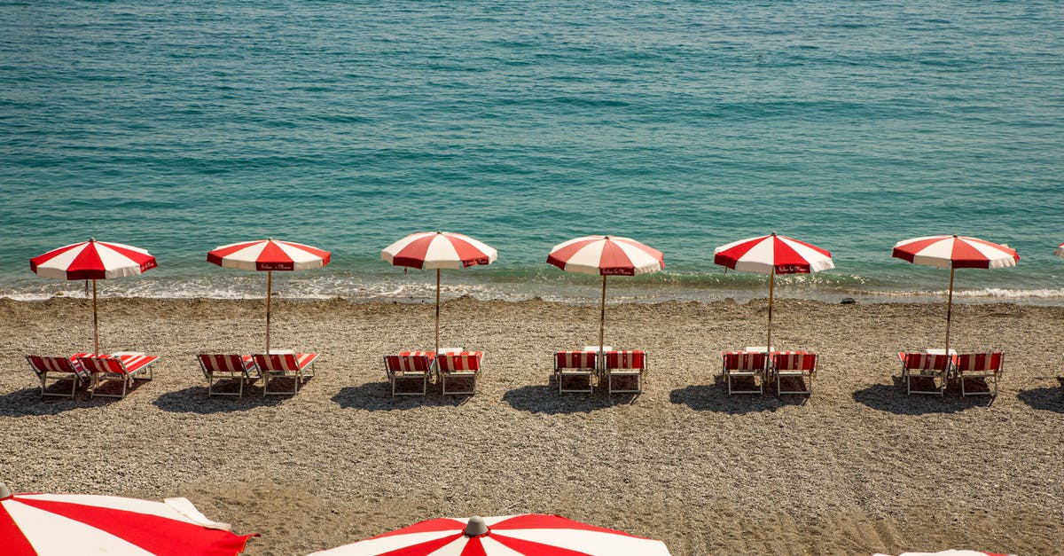 What do these empty white ripples on the map mean? - Rows of red and white umbrellas on clean beach
