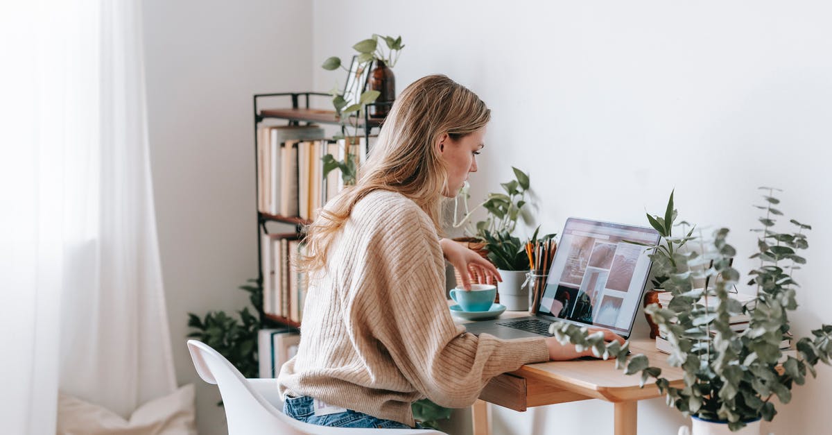 What do these markings on the side of my screen represent? - Side view of attentive female remote employee with cup of tea watching photo gallery on netbook screen at desk in house
