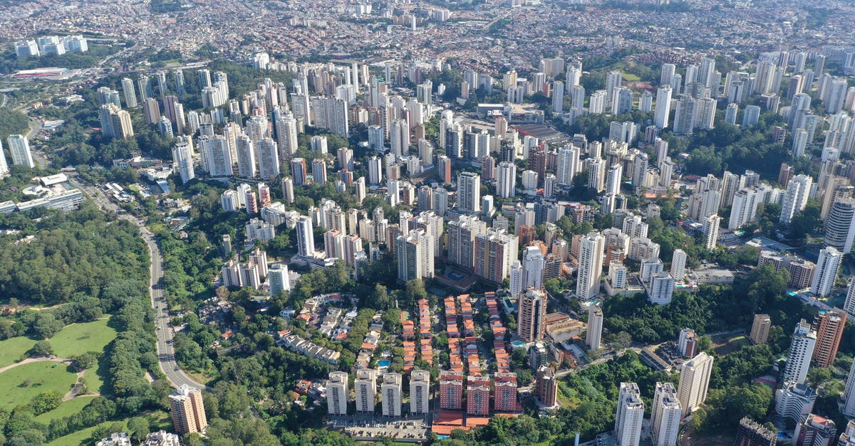What does it mean when something charges at me from the tall grass? - Aerial view of cityscape of modern district with tall buildings and green park at daytime