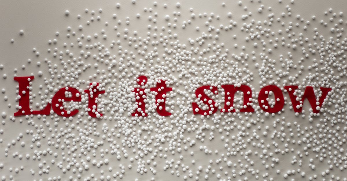 What does this text in the ice say? - Top view composition of red inscription Let It Snow placed on white surface and covered with artificial snowflakes