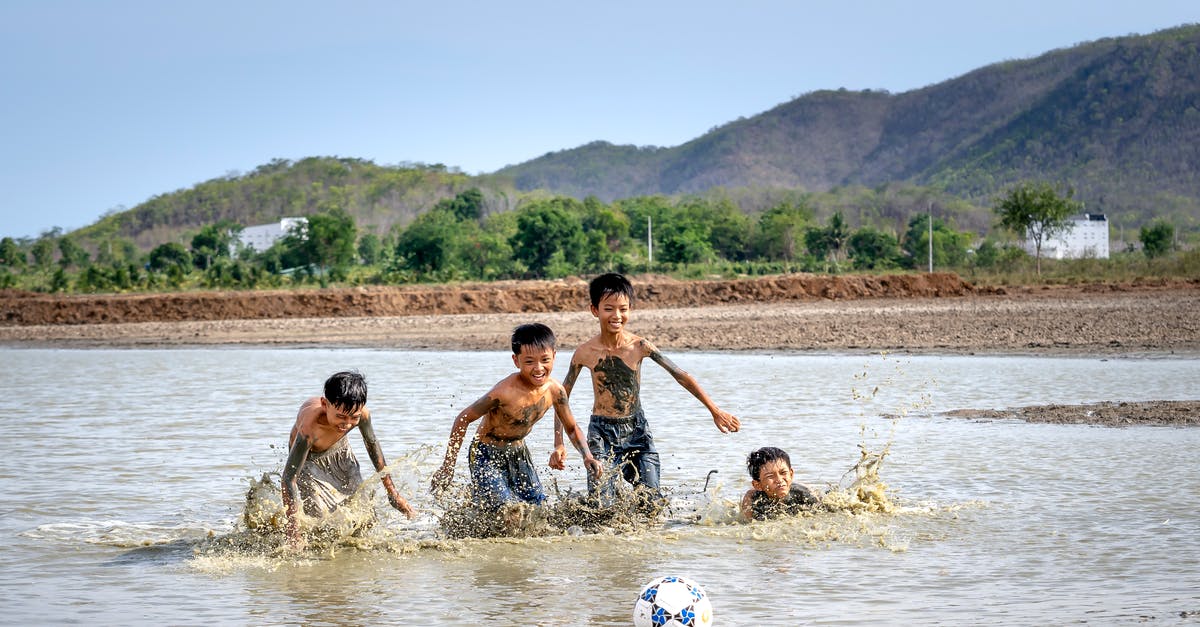 What game modes are available for local multiplayer? - Cheerful Asian boys playing on river near ball under blue sky in sunny day What game modes are available for local multiplayer? - Cheerful Asian boys playing on river near ball under blue sky in sunny day